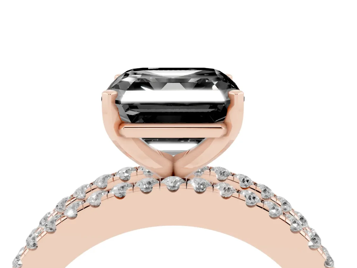 Fancy Black Asscher Cut Diamond Solitaire Ring with Pavé and Channel Set Band Rose gold