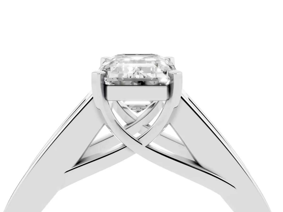 Emerald Cut Cut Channel Set Solitaire Ring with Four-Prong Setting Silver