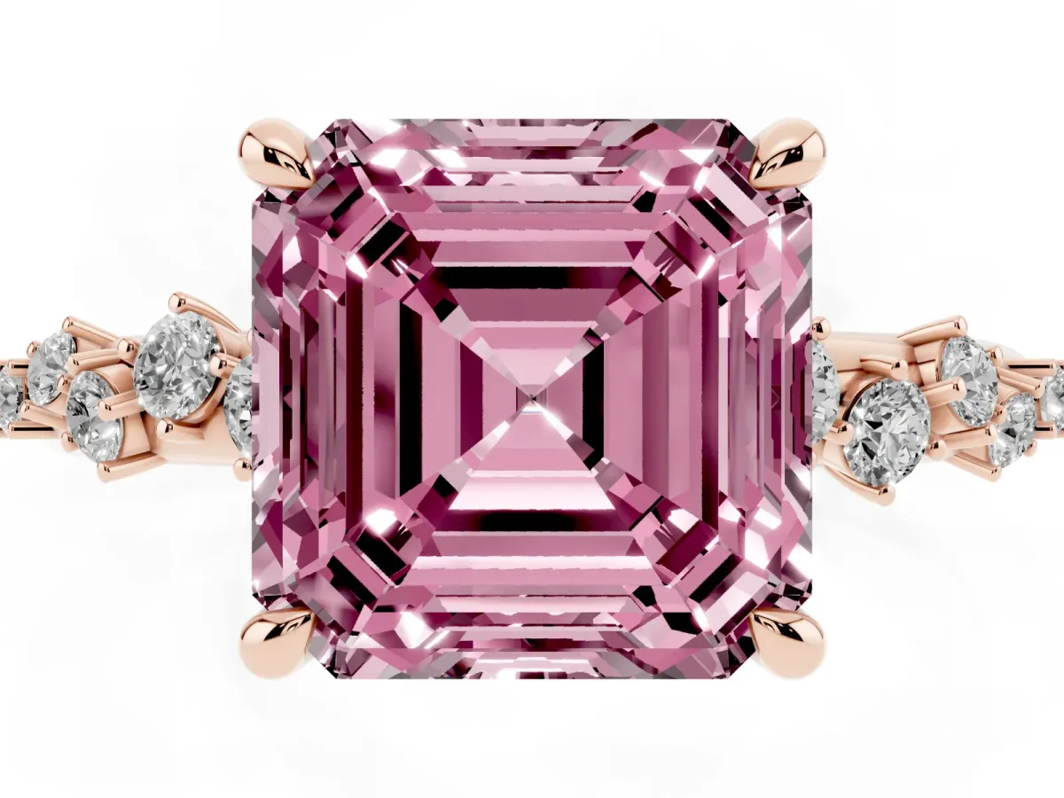 Fancy Pink Asscher Cut Cut Diamond Vine Band with Four-Prong Setting Rose gold