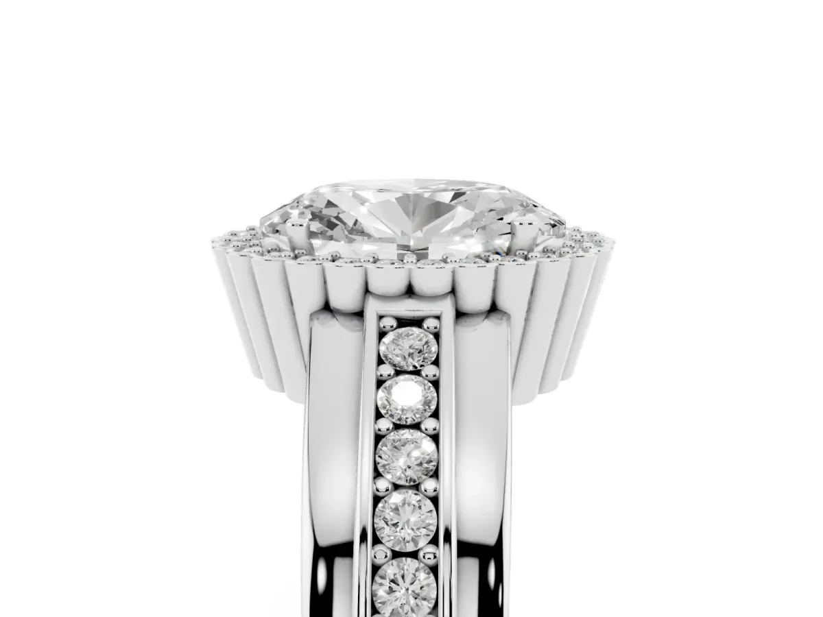 Oval Cut Cut Halo Pave Band Four-Prong Ring Silver