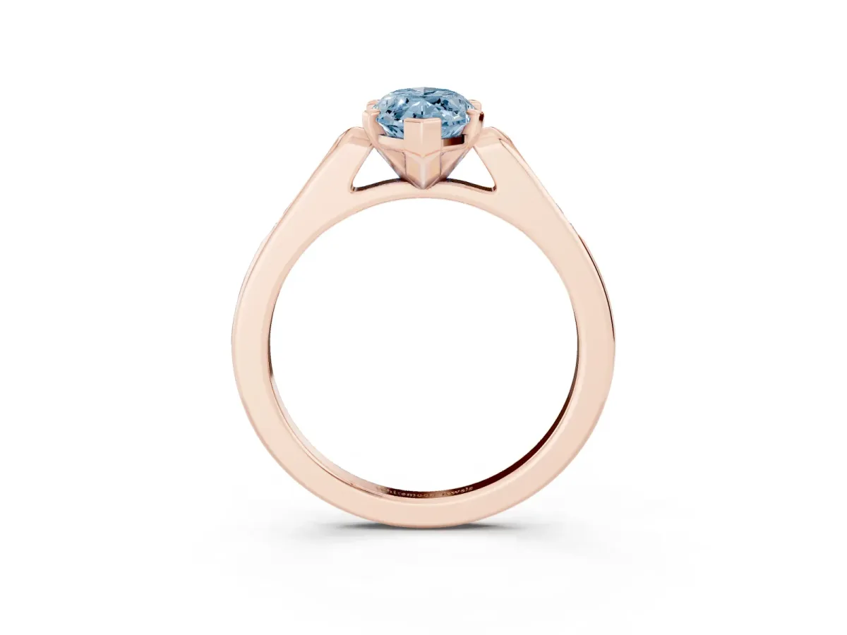 Fancy Blue Marquise Cut Diamond Solitaire Ring with Channel Set Round Band and Prong Setting Rose gold