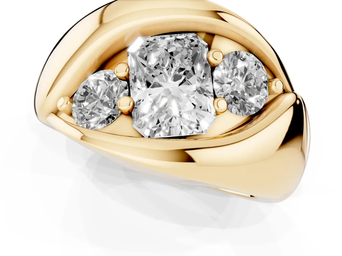 Channel Set Radiant Cut Diamond Crossover Band Yellow gold