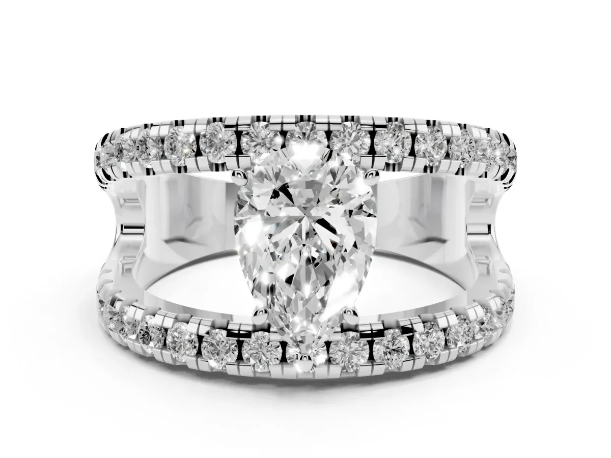 Pear Cut Solitaire Split Shank Pave Diamond Ring Platinum