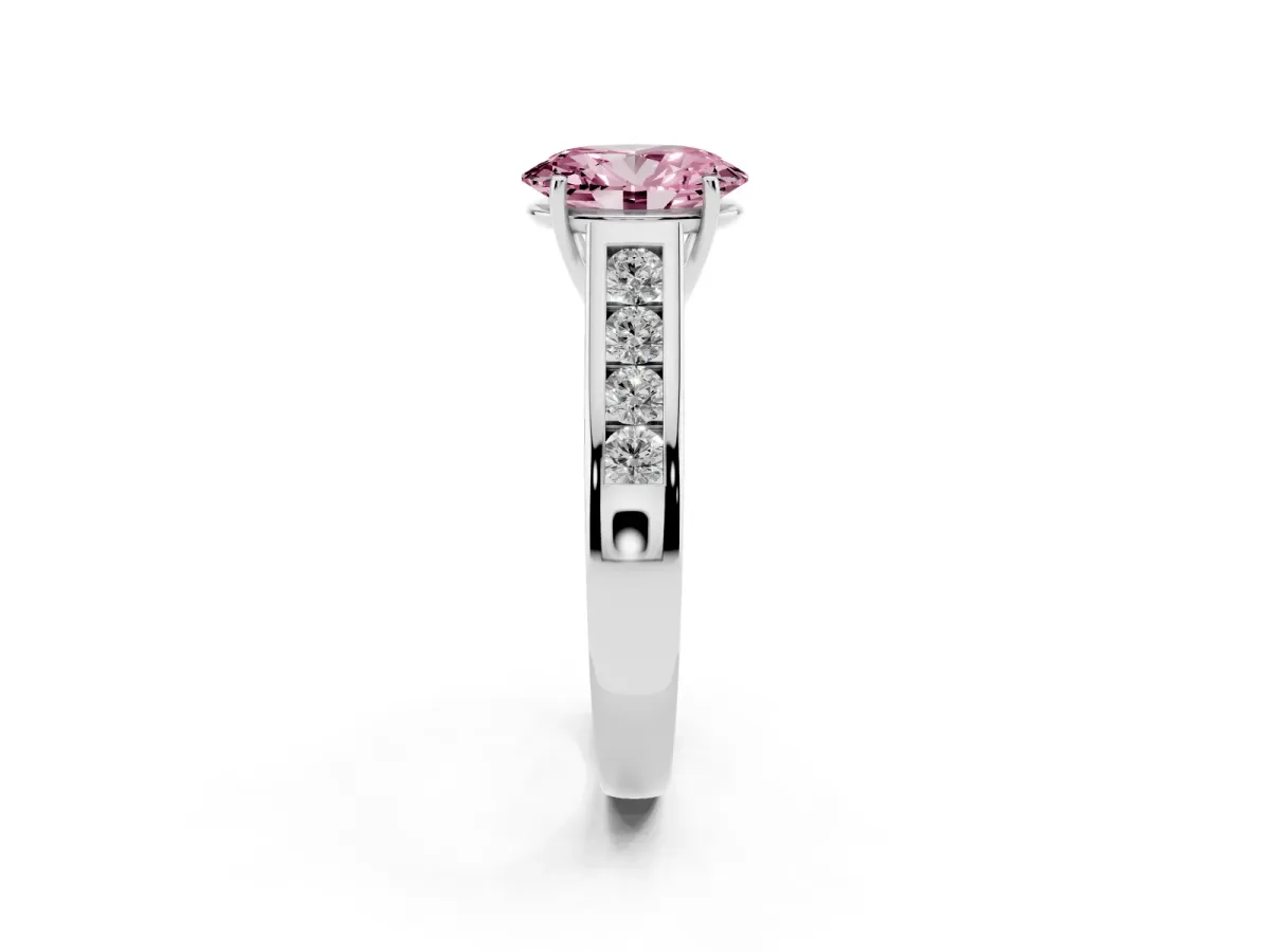 Fancy Pink Oval Cut Solitaire Channel-Set Diamond Engagement Ring with Four-Prong Setting Silver