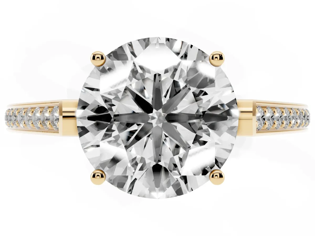 Round Cut Cut Cathedral Pave Diamond Engagement Ring with Six-Prong Setting Yellow gold