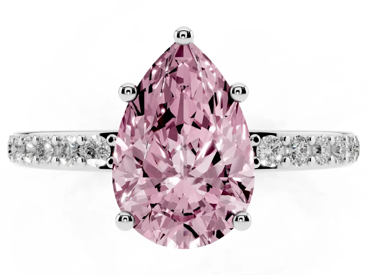 Fancy Pink Pear Cut Cut Diamond Pavé Band Ring with Four-Prong Setting Platinum