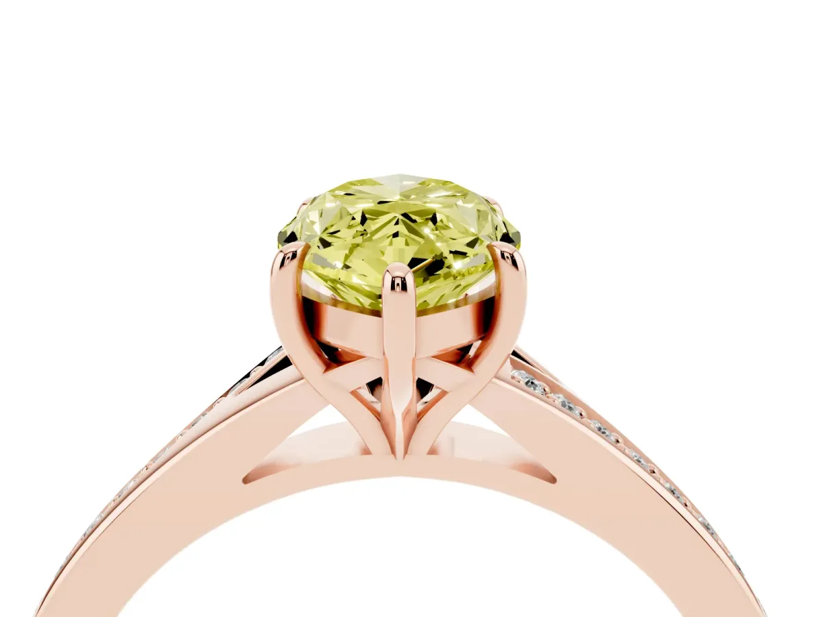 Fancy Yellow Marquise Cut Diamond Solitaire Ring with Pavé Band and Prong Setting Rose gold