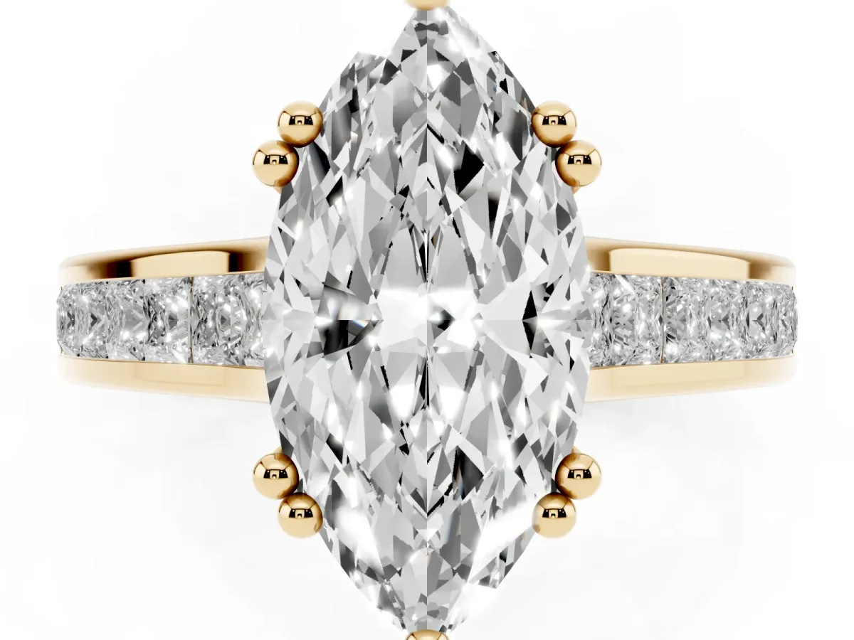 Marquise Cut Cut Channel Set Solitaire Engagement Ring with Prong Setting Yellow gold