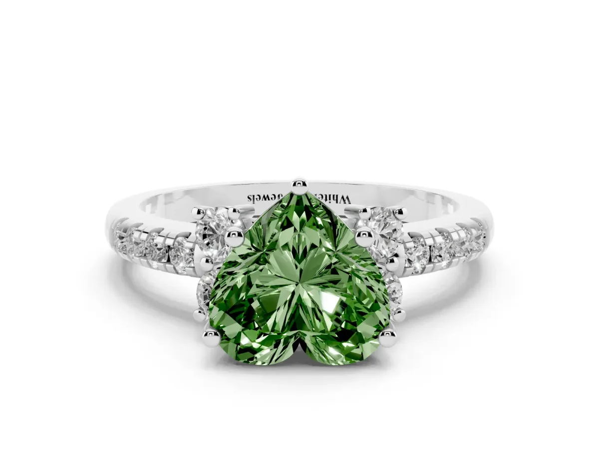 Fancy Green Heart Cut Diamond Three-Stone Pave Band with Four-Prong Setting Silver