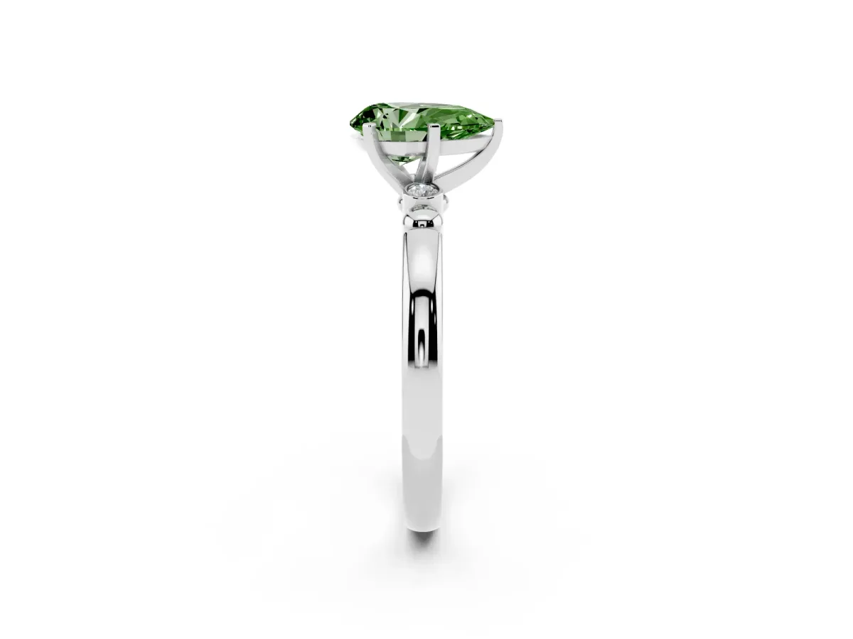 Fancy Green Pear Cut Solitaire Beaded Band with Four-Prong Setting Silver