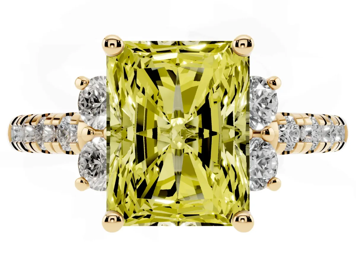 Fancy Yellow Radiant Cut Diamond Three-Stone Pave Band with Four-Prong Setting Yellow gold