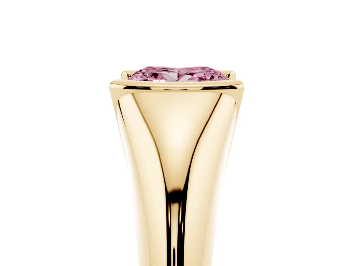 Fancy Pink Princess Cut Solitaire Tension Set Diamond Ring Yellow gold