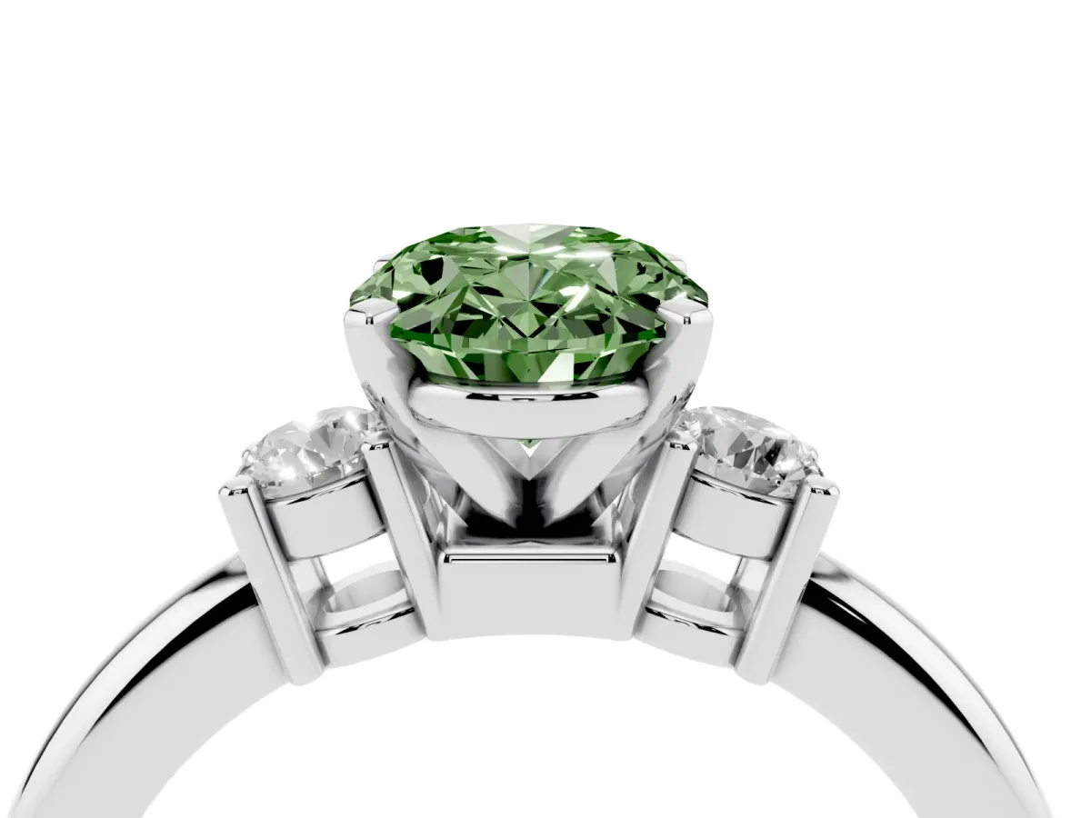 Fancy Green Three-Stone Oval Cut Cut Diamond Solitaire with Prong Setting and Classic Band Silver