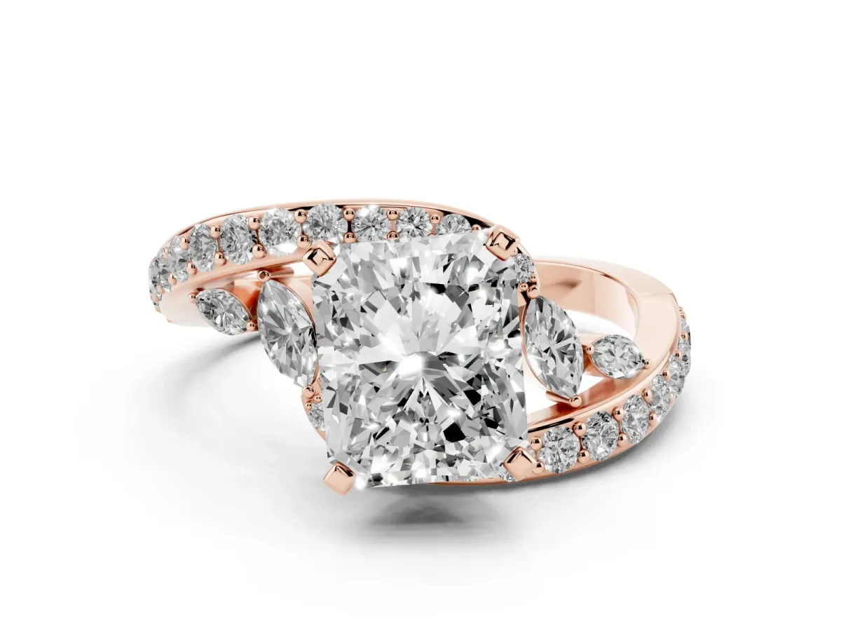 Radiant Cut Solitaire with Pavé Twist Band and Four-Prong Setting Rose gold