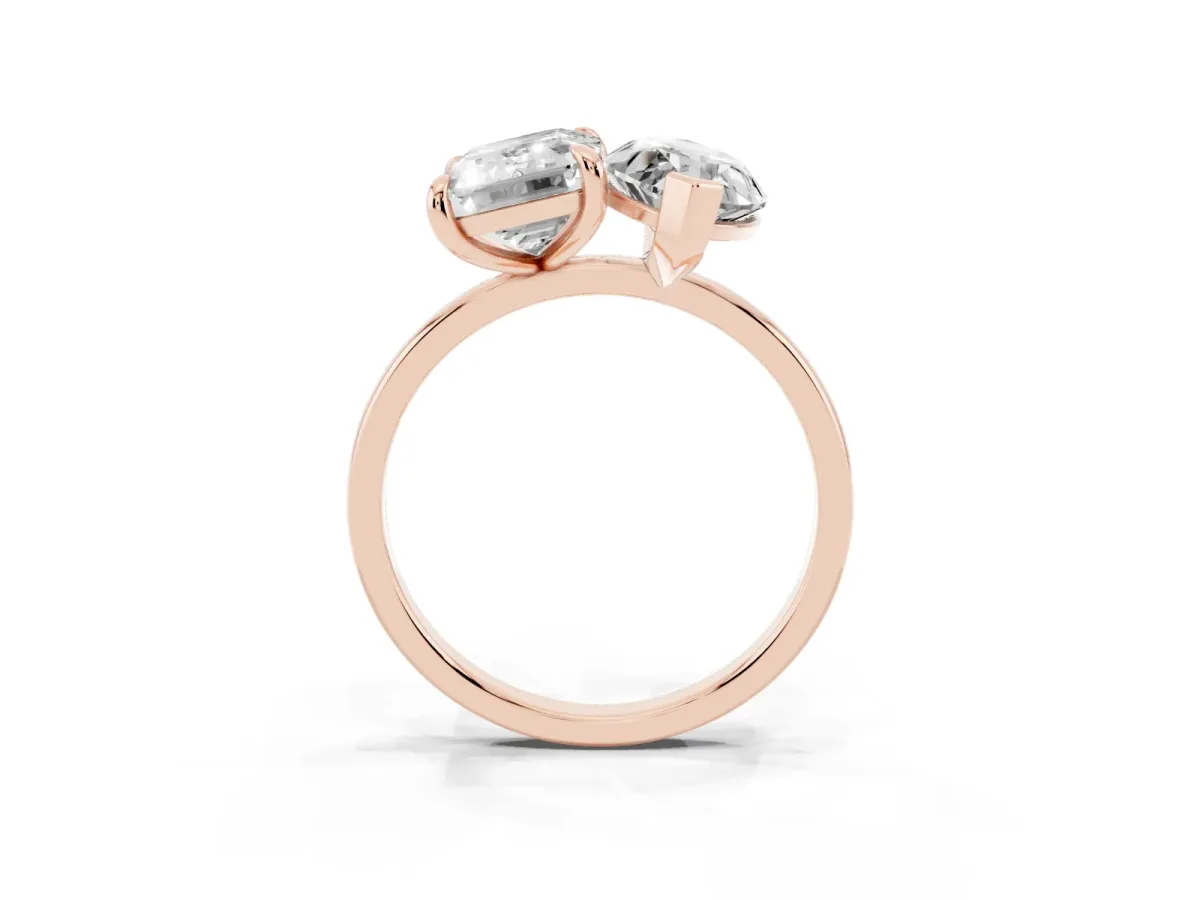 Emerald and Marquise Toi Moi Ring with Prong Setting and Plain Band Rose gold