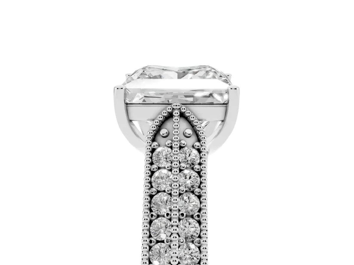 Princess Cut Cut Pave Split Shank Engagement Ring with Four-Prong Setting Platinum