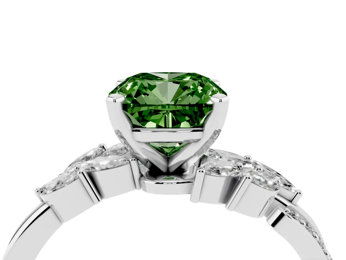 Fancy Green Cushion Cut Solitaire Marquise Twist Band with Six-Prong Setting Silver