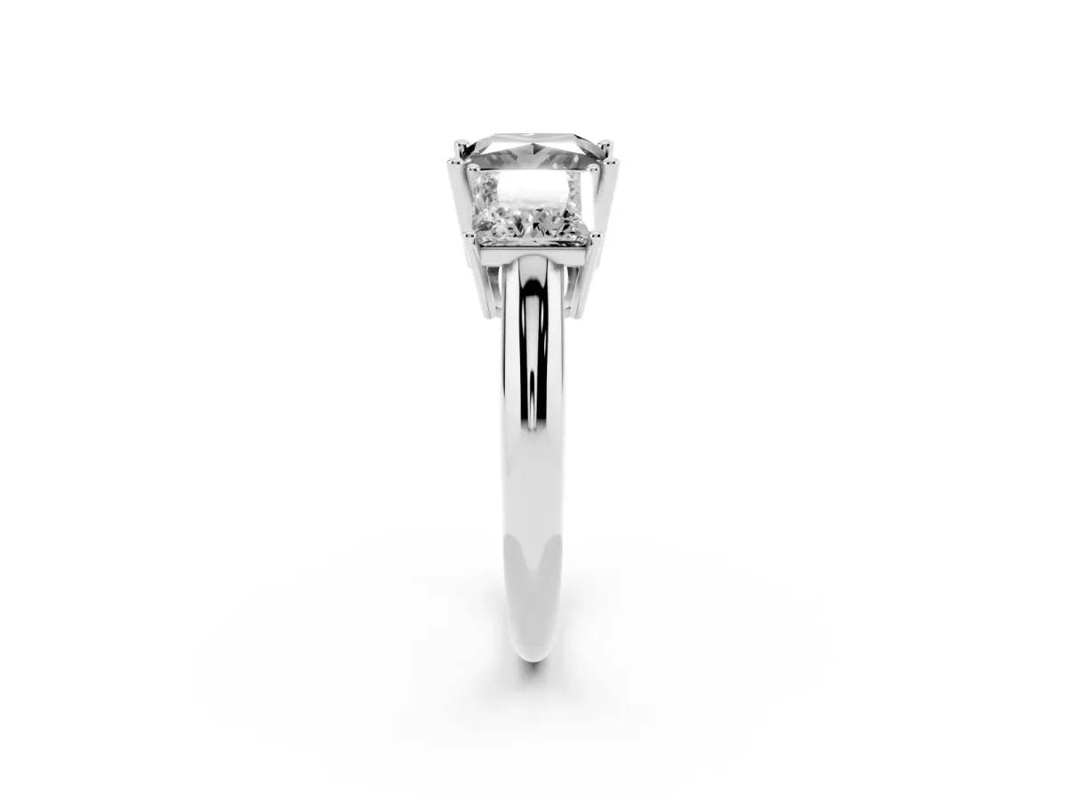 Fancy Black Three-Stone Princess Cut Cut Diamond Engagement Ring with Prong Setting on a White Gold Band White gold