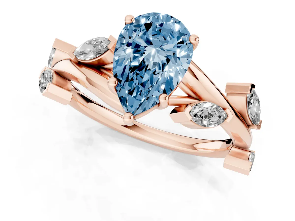 Fancy Blue Pear Cut Solitaire Twisted Band Marquise Accent Prong Setting Ring Rose gold