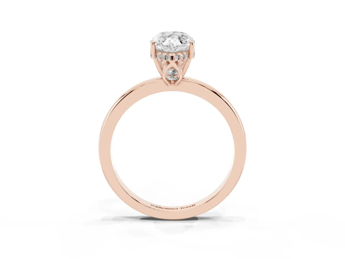 Marquise Cut Solitaire Diamond Ring with Prong Setting and Plain Band Rose gold