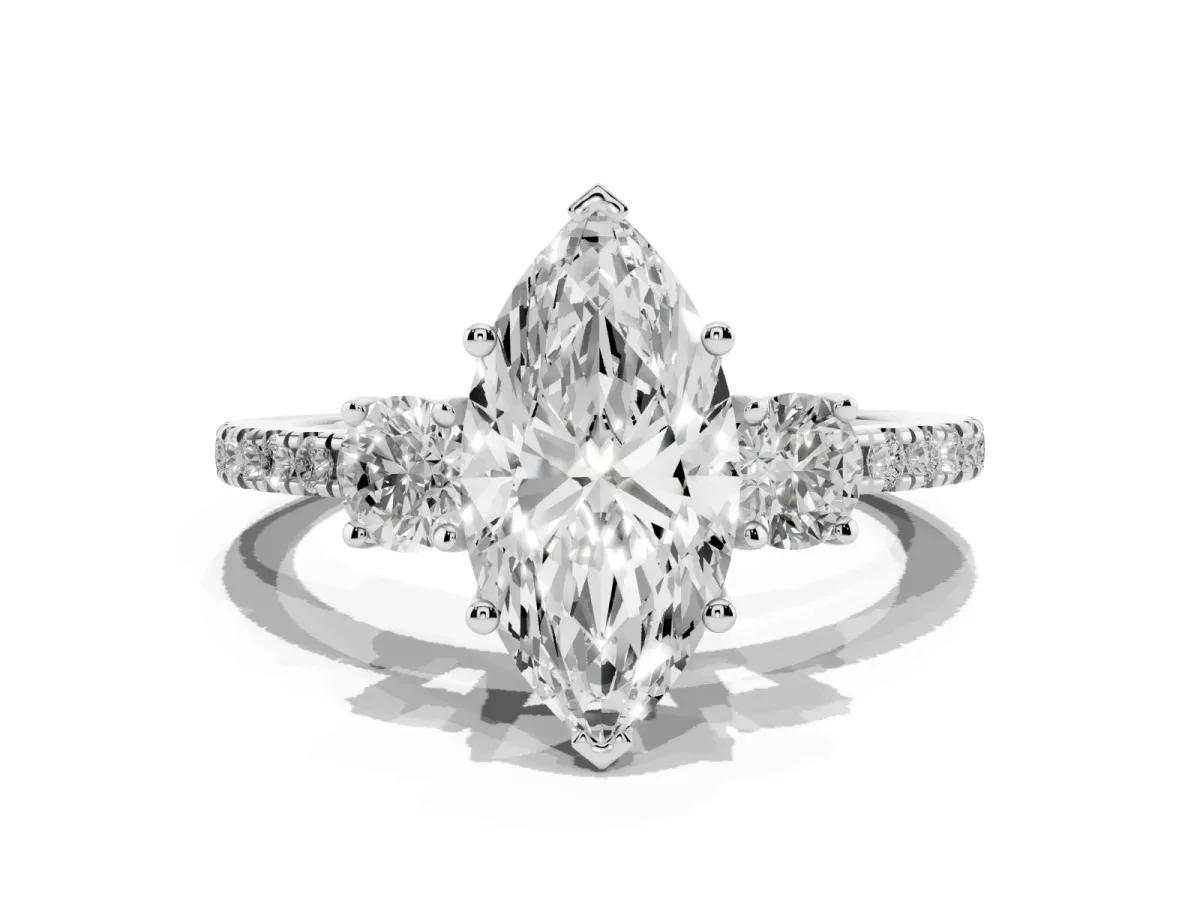 Three-Stone Marquise Cut Cut Diamond Pavé Band with Prong Setting Silver