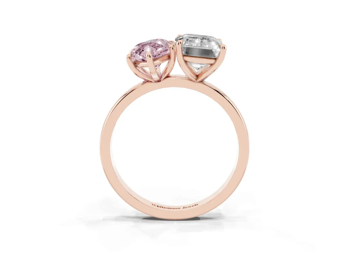Fancy Pink Marquise Cut and Emerald Cut Toi Moi Ring with Prong Setting Rose gold