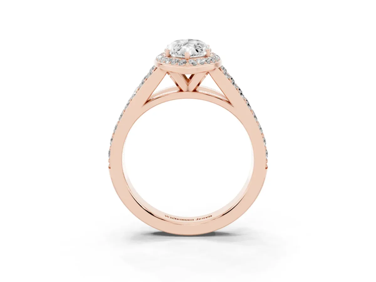 Marquise Cut Diamond Split Shank Halo Ring with Four-Prong Setting Rose gold
