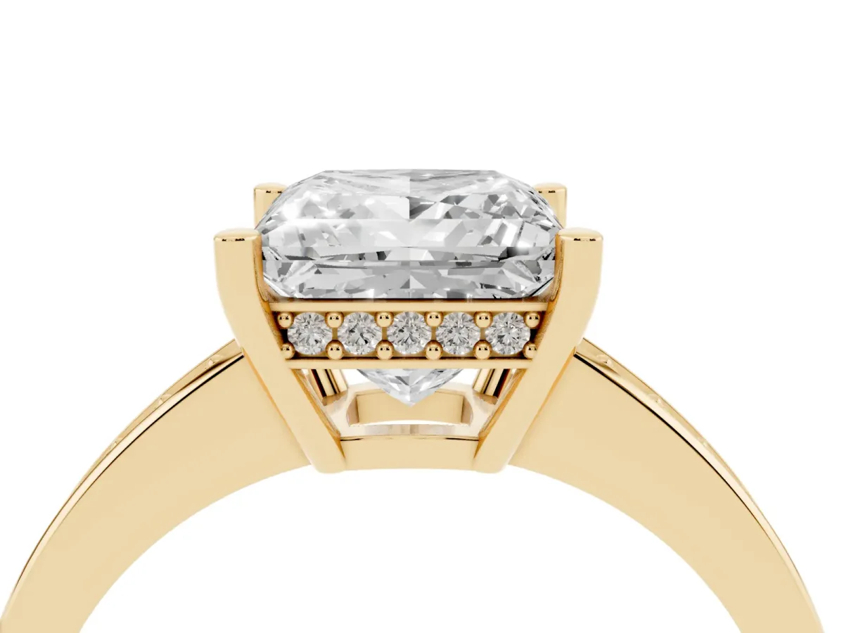 Princess Cut Solitaire Pavé Band Prong Setting Ring Yellow gold