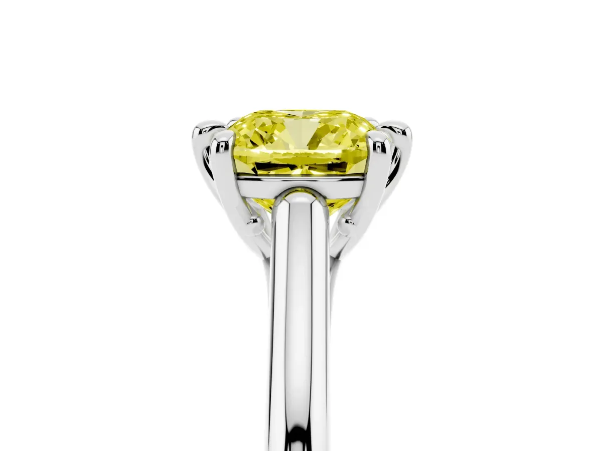 Fancy Yellow Cushion Cut Solitaire Engagement Ring with Six-Prong Setting and Classic Band Platinum