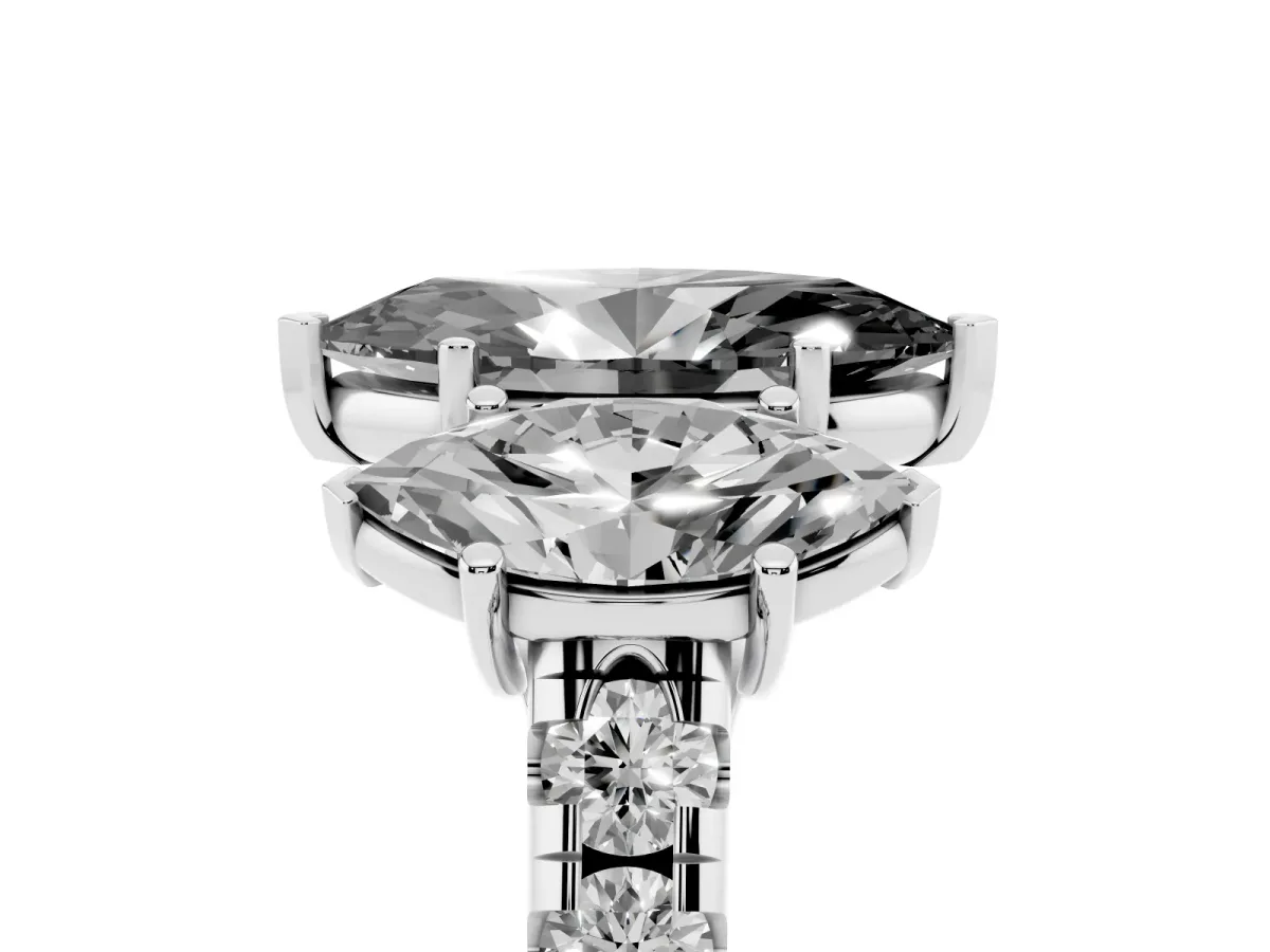 Fancy Black Three-Stone Marquise Cut Diamond Pavé Band with Prong Setting Silver