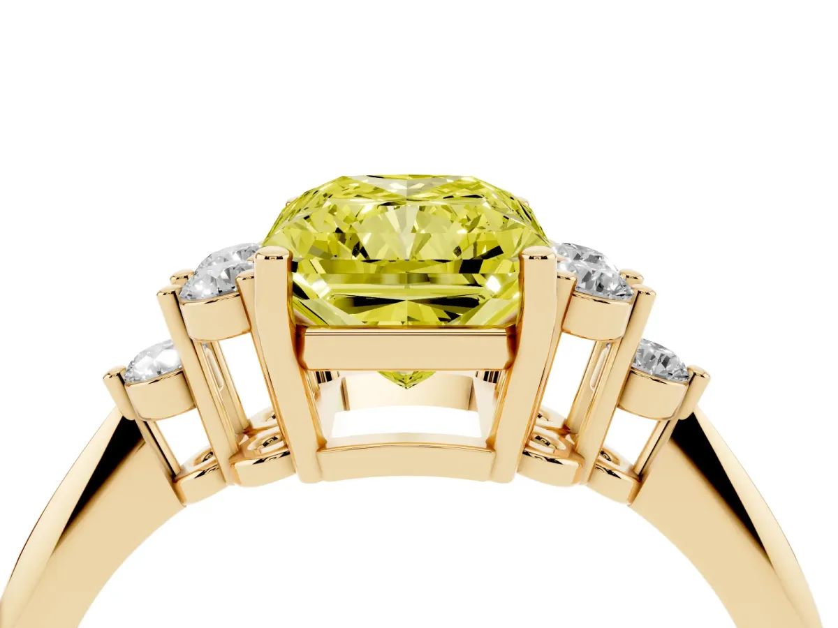 Fancy Yellow Radiant Cut Cut Diamond Cluster Ring with Solitaire Band and Four-Prong Setting Yellow gold
