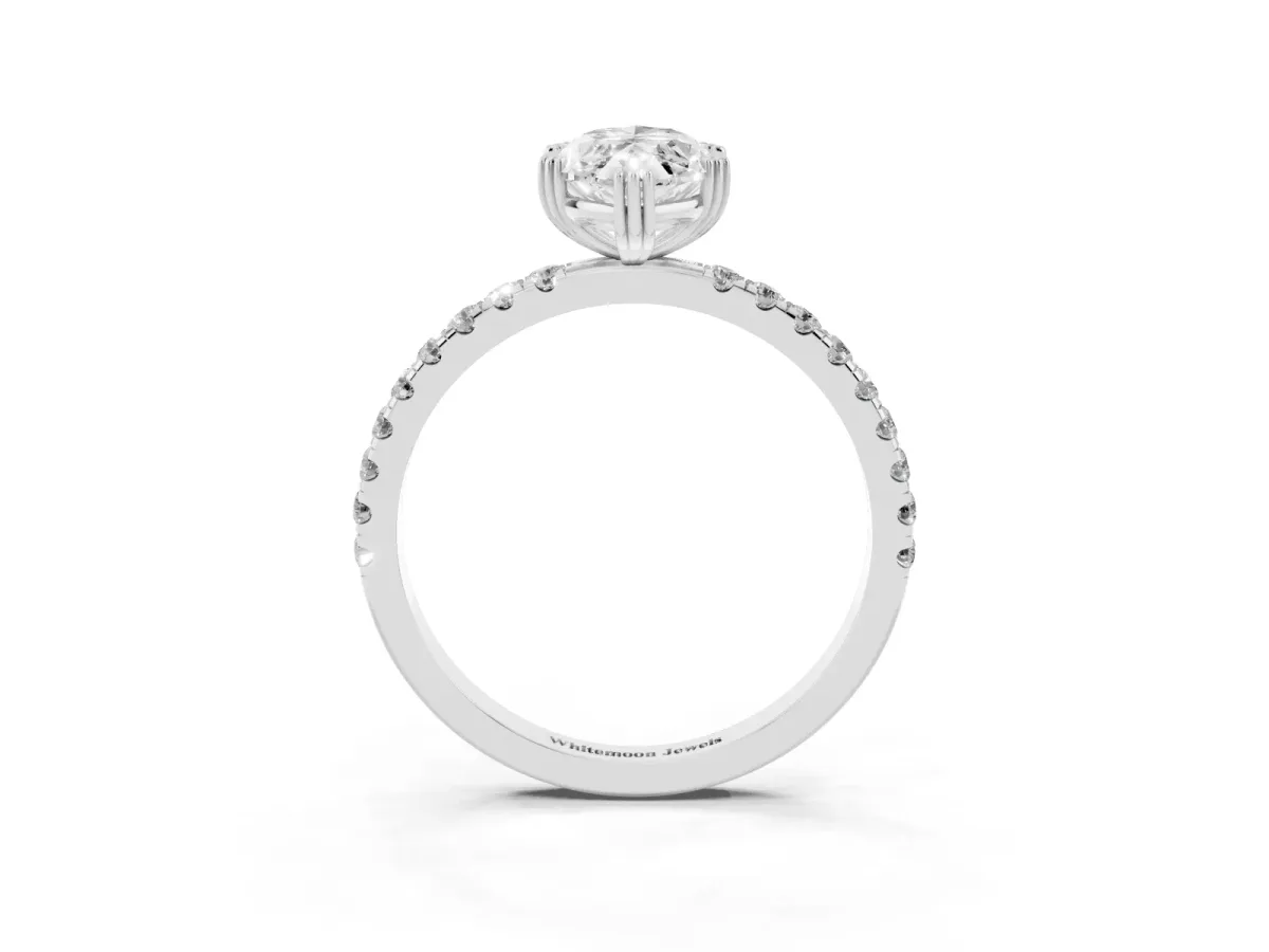 Marquise Cut Brilliant Solitaire with Pavé Band and Claw Prong Setting White gold