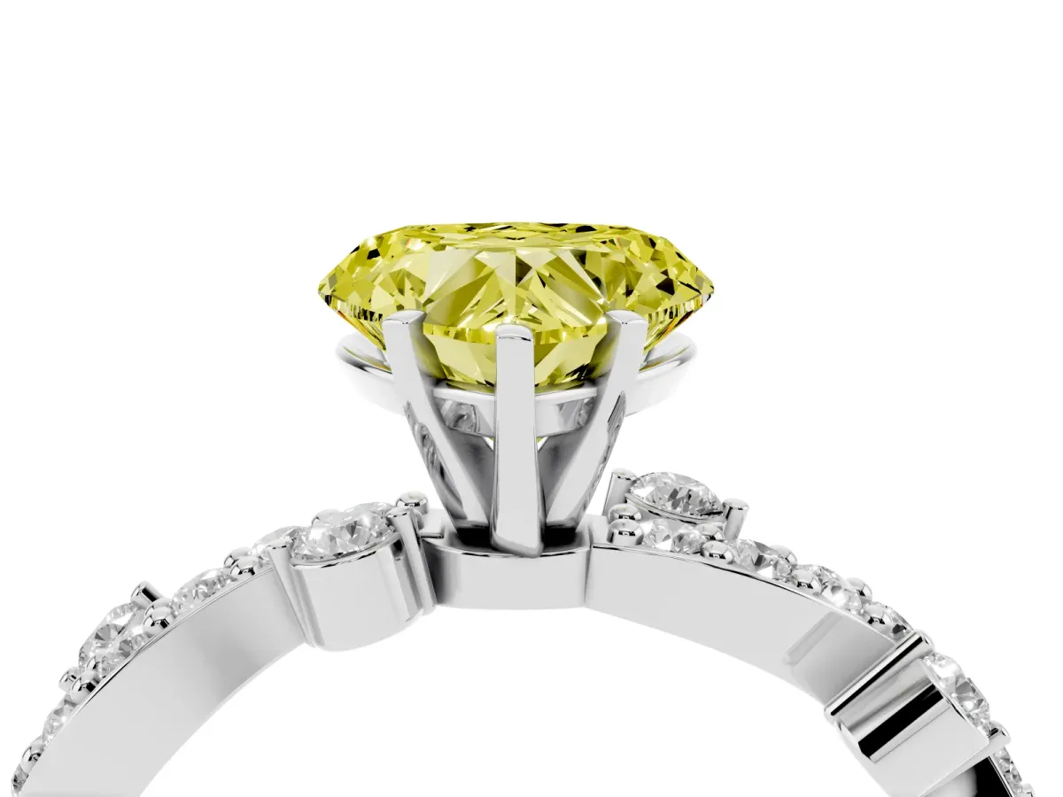 Fancy Yellow Heart Cut Cut Solitaire Diamond Twisted Band with Pave Setting Platinum