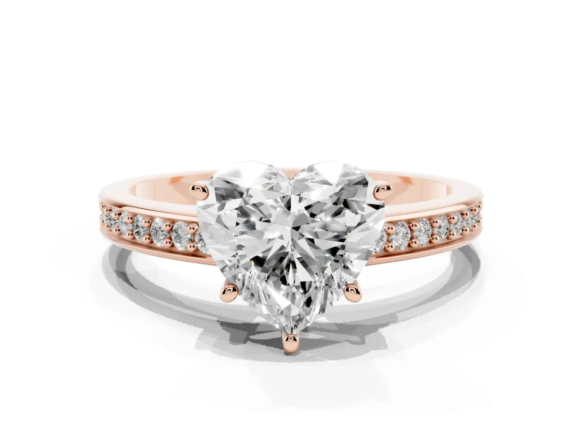 Heart Cut Solitaire Pavé Band Prong Setting Ring Rose gold