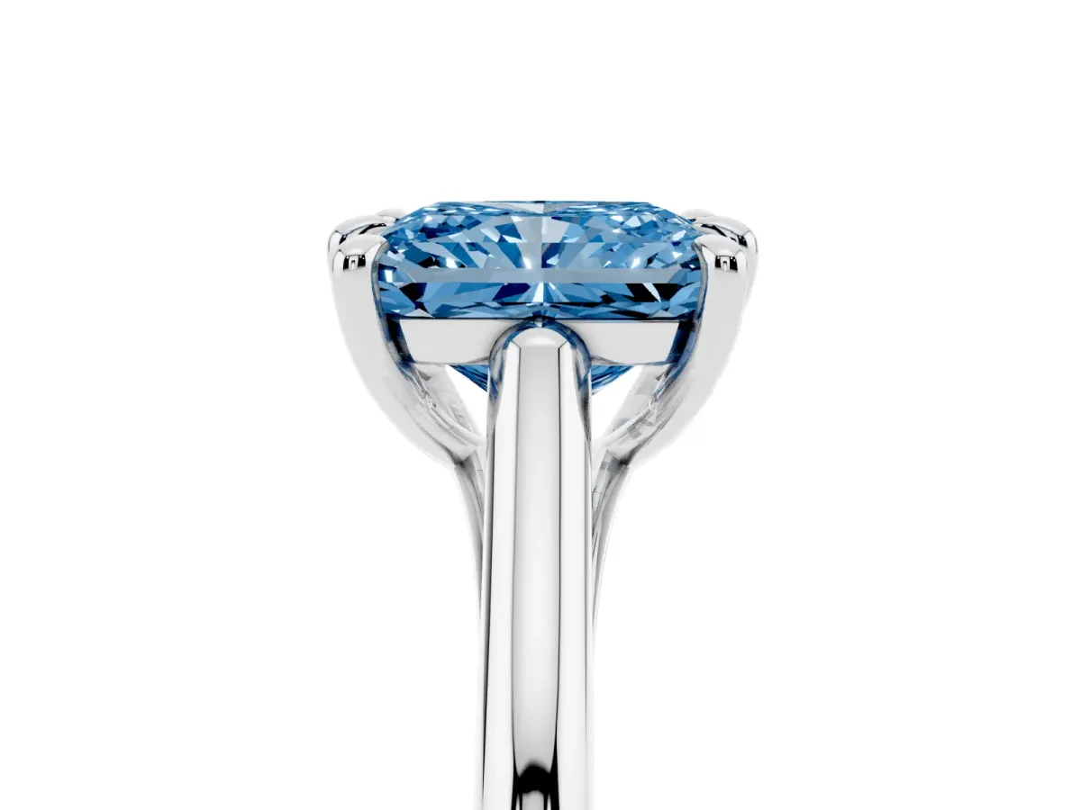 Fancy Blue Radiant Cut Solitaire Engagement Ring with Six-Prong Setting and Classic Band Platinum