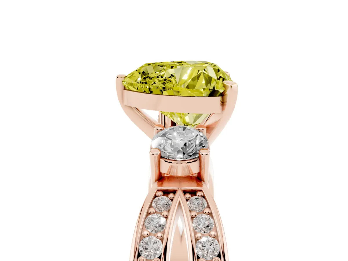 Fancy Yellow Three-Stone Heart Cut Cut Diamond Twist Band with Prong Setting Rose gold