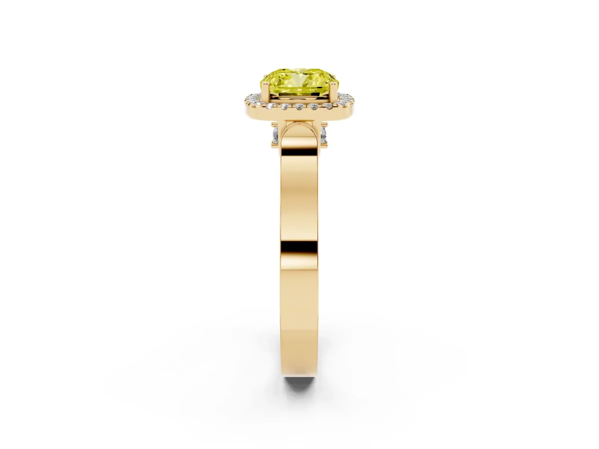 Fancy Yellow Cushion Cut Halo Pave Split Shank Prong Setting Ring Yellow gold