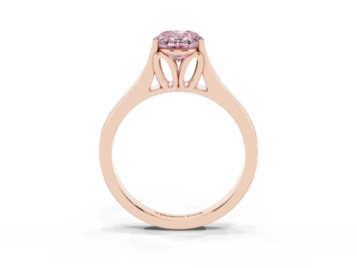 Fancy Pink Oval Cut Solitaire Diamond Ring with Cathedral Band and Four-Prong Setting Rose gold