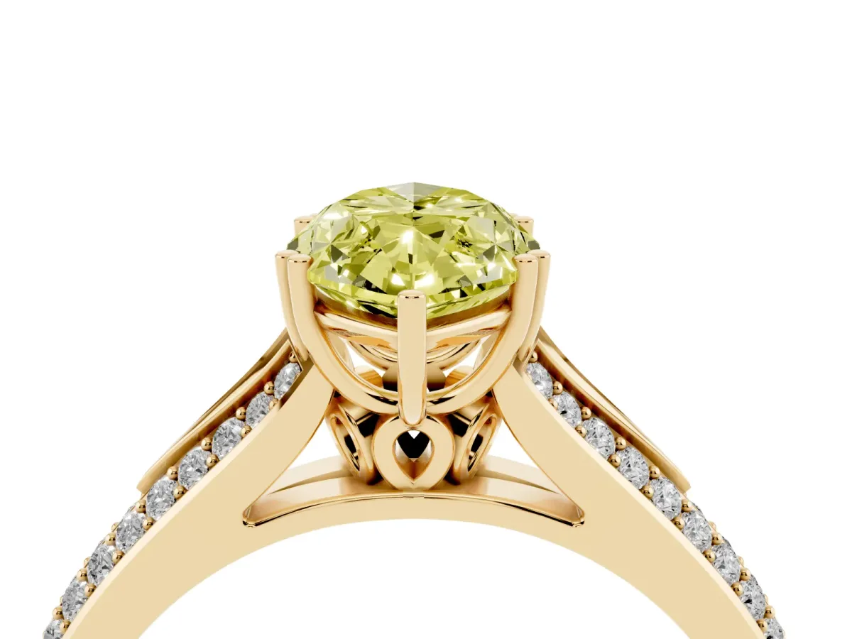 Fancy Yellow Marquise Cut Diamond Split Shank Engagement Ring with Pavé Band Yellow gold