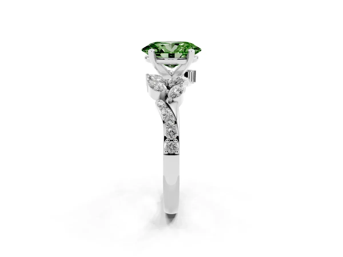 Fancy Green Oval Cut Solitaire Marquise Twist Band with Six-Prong Setting Silver