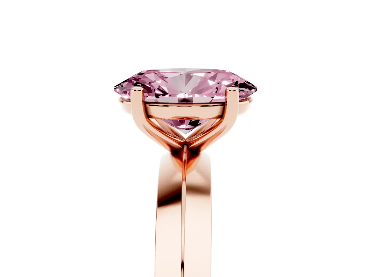 Fancy Pink Oval Cut Cut Solitaire Engagement Ring with Flat Band and Four-Prong Setting Rose gold