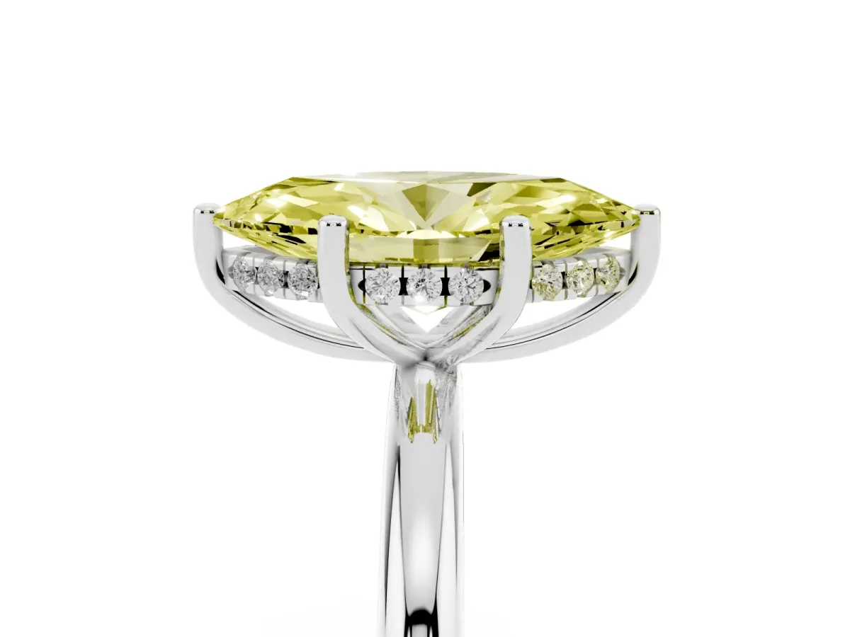 Fancy Yellow Marquise Cut Cut Solitaire Engagement Ring with Four-Prong Setting and Classic Band Platinum