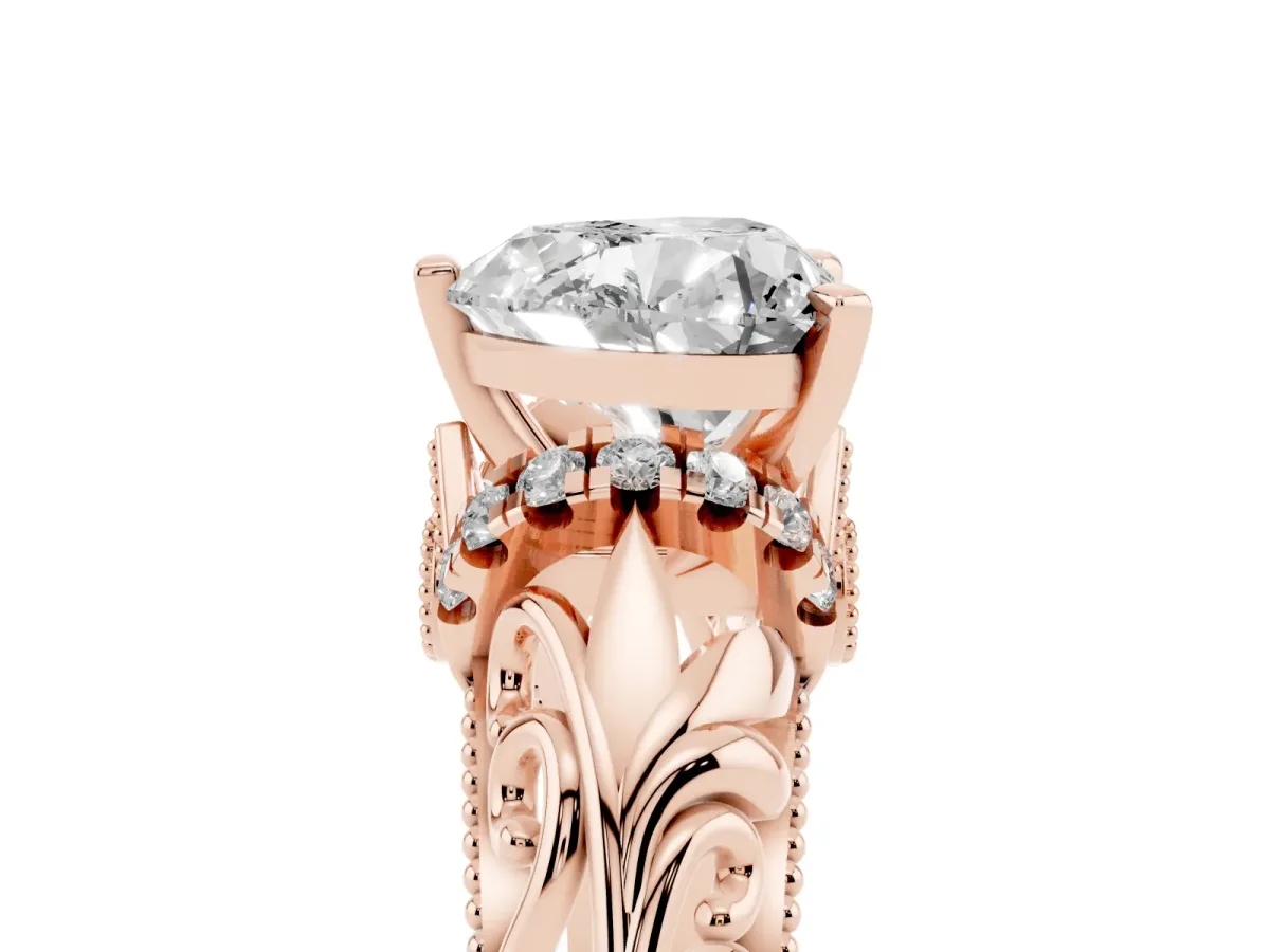 Heart Cut Solitaire Filigree Engagement Ring with Halo and Prong Setting Rose gold