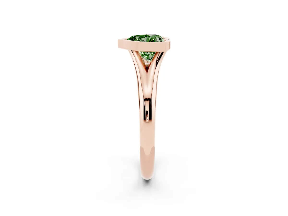 Fancy Green Bezel Set Heart Cut Solitaire Diamond Ring with Smooth Band Rose gold