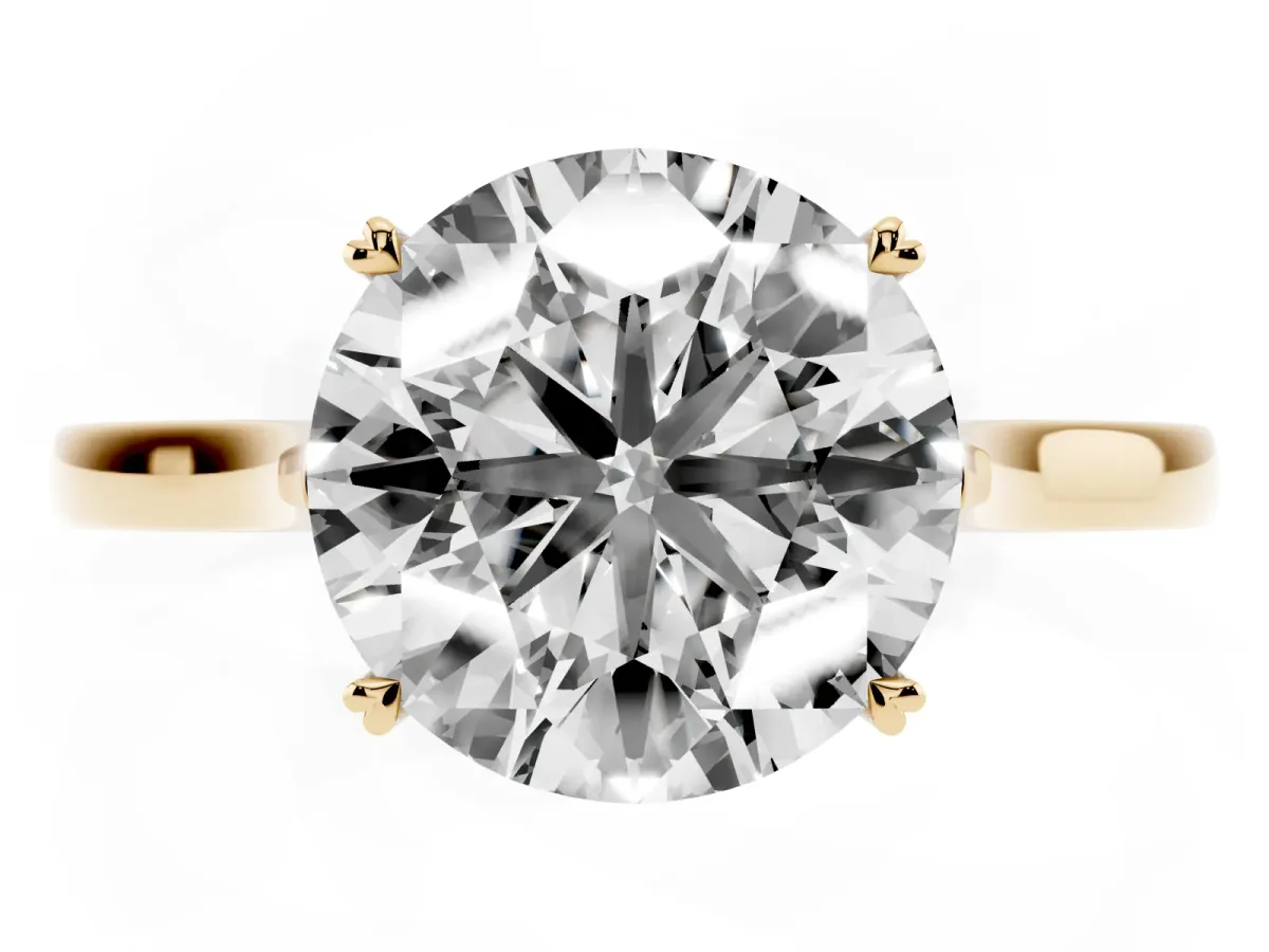 Round Cut Solitaire Heart Prong Engagement Ring with Tapered Band Yellow gold