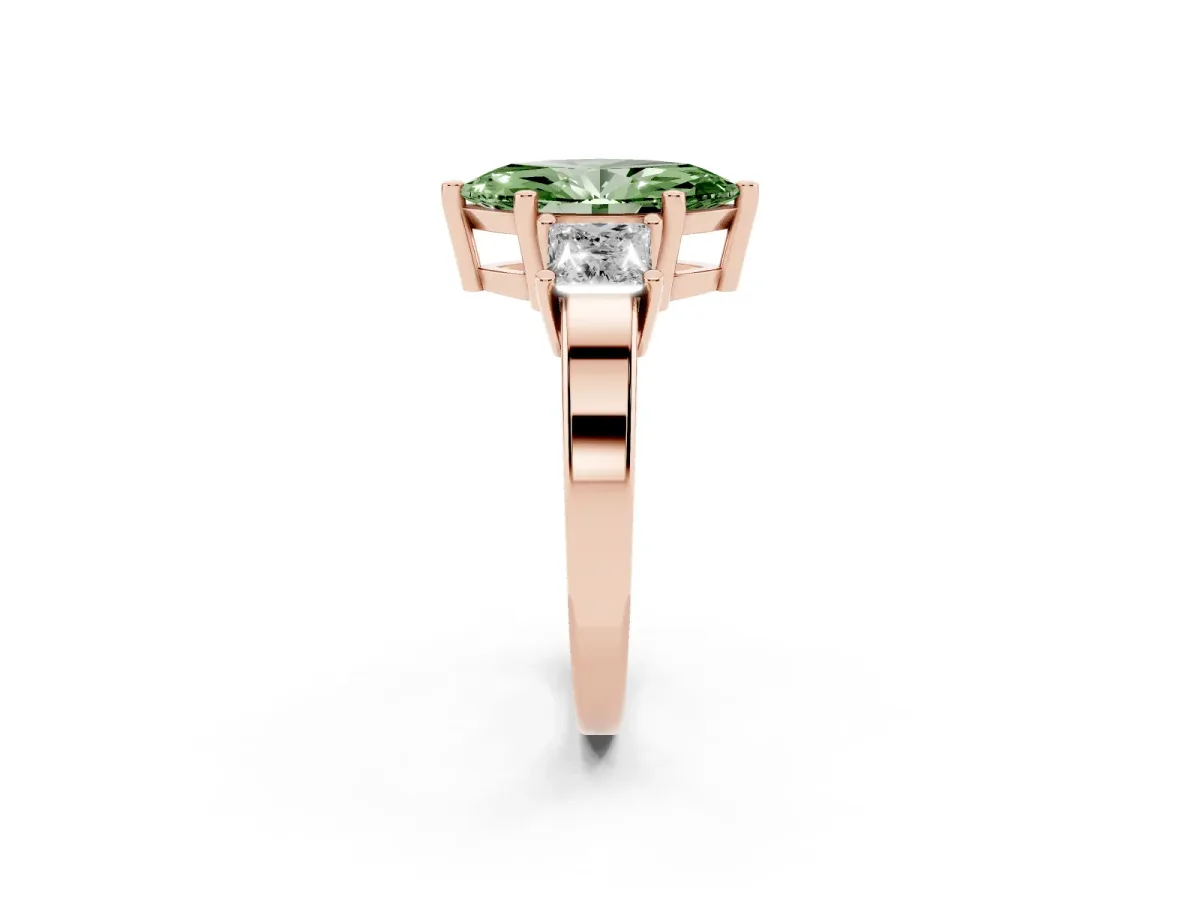 Fancy Green Three-Stone Marquise Cut Cut Solitaire Ring with Prong Setting Rose gold
