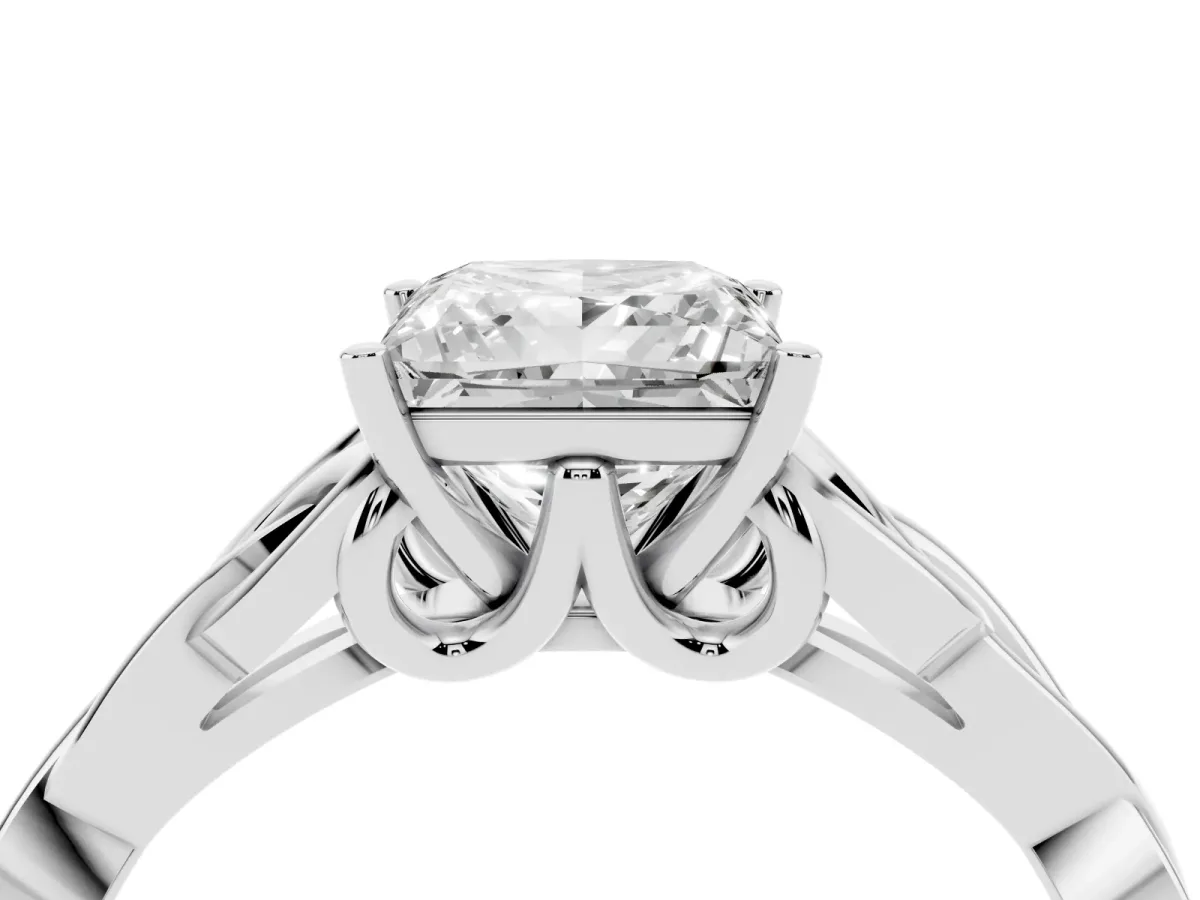 Princess Cut Diamond Solitaire Engagement Ring with Celtic Knot Band and Four-Prong Setting White gold