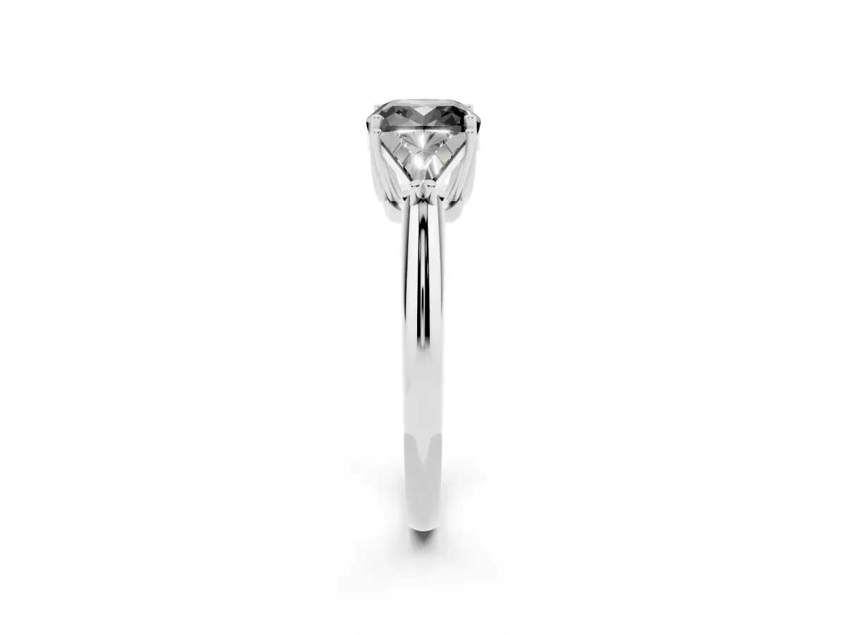 Fancy Black Three-Stone Cushion Cut Diamond Engagement Ring with Trillion Side Stones and Prong Setting Silver