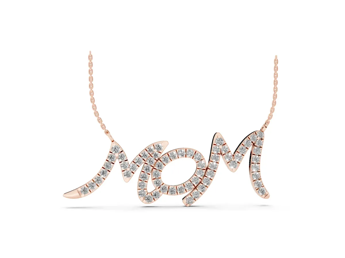 Pavé Round Diamond Script Pendant with Prong Setting Rose gold