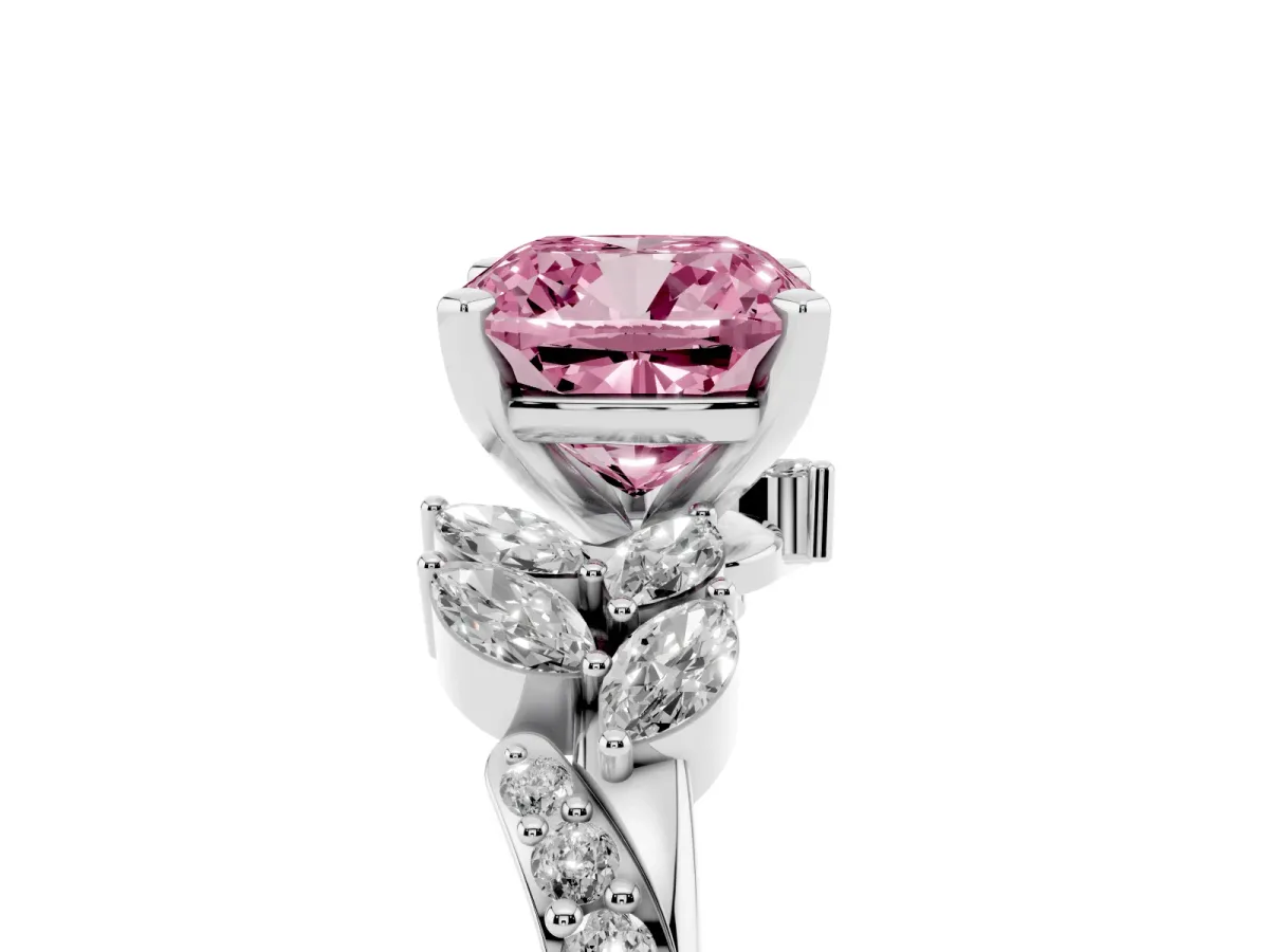 Fancy Pink Cushion Cut Solitaire Marquise Twist Band with Six-Prong Setting Silver